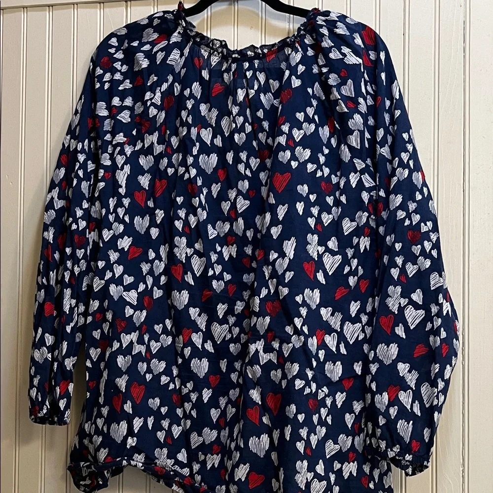 Talbots Plus Navy Blouse with Red and White Heart Print - Picture 3 of 3